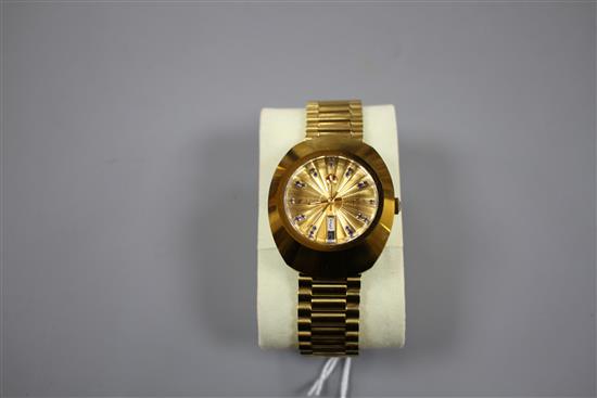 A gentlemans gilt stainless steel Rado Diastar automatic day/date wrist watch.